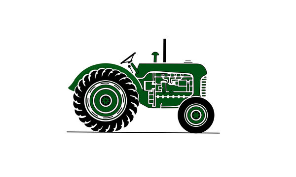 Old farm tractor side on view illustration