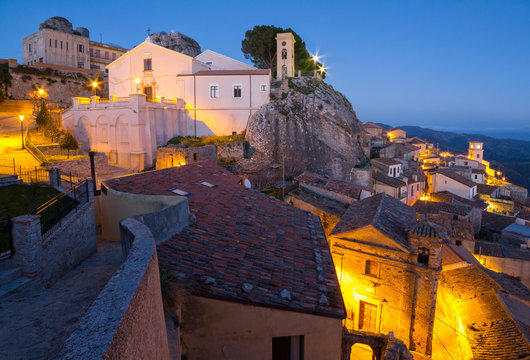 Bova Superiore at blue hour, Reggio Calabria, Calabria, Italy