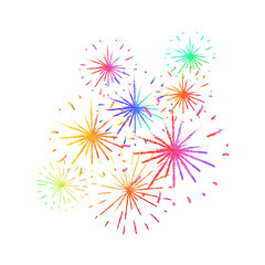 New Year Holiday Fireworks. Festive firework bursting in various shapes sparkling pictograms set on a bright colorful background.  for your ,  , 4th July or Birthday design.