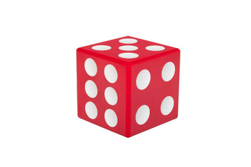 Red dice with white dots isolated