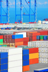 Fototapeta premium Port cargo crane and container