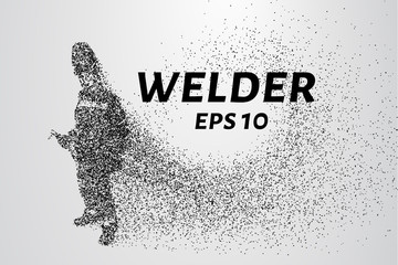 A welder from particles. The silhouette of a welder consists of circles and points. Vector illustration