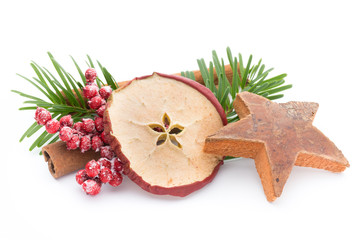 Fototapeta na wymiar Christmas spices. Apple, anise, stars, cinnamon, pine. Isolated