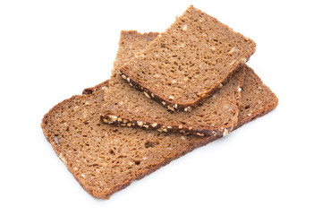 Slices of rye bread isolated on white background.