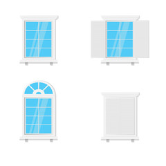 wood window set isolated on white background. vector illustration