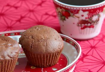 Gingerbread muffins on Christmas plate.