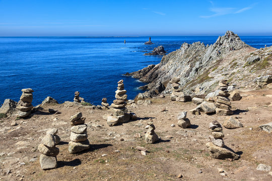 Stones stacked. Punta de Raz.
