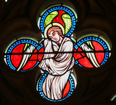 Stained Glass of an Angel in Bayeux Cathedral