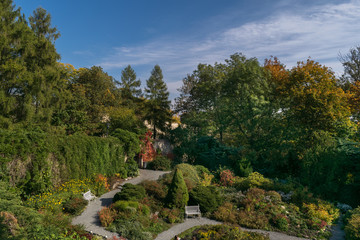 Fototapeta na wymiar Autumn colors on a sunny day, Petrin and Kinsky parks, Prague, Czech Republic, Central Europe