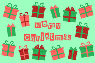 Card with gift boxes and christmas wishes. Vector