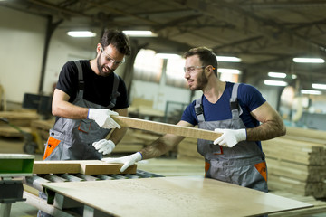 Young men in a furniture factory