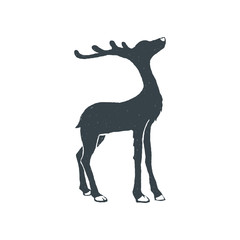 Hand drawn vintage deer. Sketch style. Christmas. Vector illustration. T-shirt print. Poster. Isolated on white background.