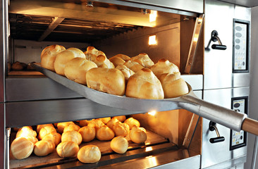 professional bread making oven with bread loaf cooking