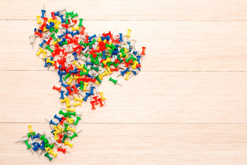 office desk group of pin and clip on wooden desk