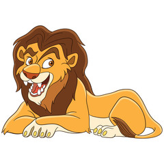 Cute cartoon wild lion animal, isolated on white background. Childish vector illustration and colorful book page for kids.