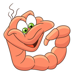 Cute and funny cartoon worm insect, isolated on white background. Childish vector illustration and colorful book page for kids.