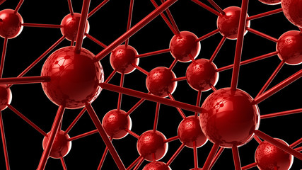 red Molecular geometric chaos abstract structure. Science technology network connection hi-tech background 3d rendering illustration