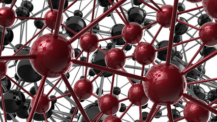 black and red Molecular geometric chaos abstract structure. Science technology network connection hi-tech background 3d rendering illustration