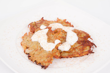 Potato Pancakes with cream and brown sugar