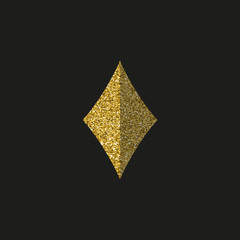 Poker and Casino. Diamonds symbol in gold confetti on a dark background. Pattern sparkles filling icon. Gold Ace of diamonds.