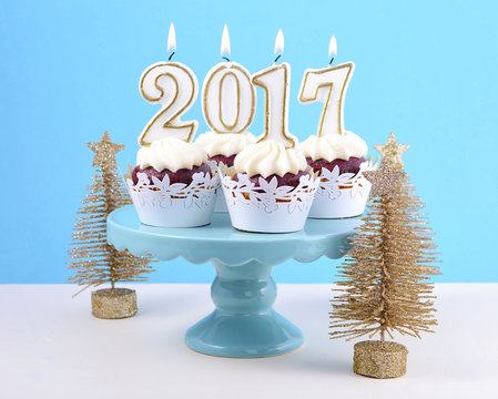 Happy New Year cupcakes with 2017 candles
