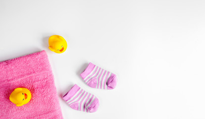 baby accessories for bath on white background