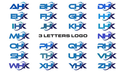 3 letters modern generic swoosh logo  AHK, BHK, CHK, DHK, EHK, FHK, GHK, HHK, IHK, JHK, KHK, LHK, MHK, NHK, OHK, PHK, QHK, RHK, SHK, THK, UHK, VHK, WHK, XHK, YHK, ZHK