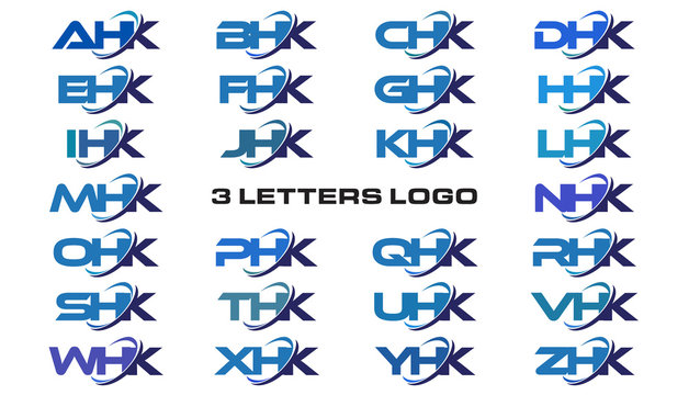 3 letters modern generic swoosh logo  AHK, BHK, CHK, DHK, EHK, FHK, GHK, HHK, IHK, JHK, KHK, LHK, MHK, NHK, OHK, PHK, QHK, RHK, SHK, THK, UHK, VHK, WHK, XHK, YHK, ZHK