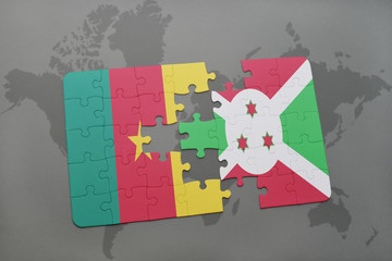 puzzle with the national flag of cameroon and burundi on a world map.