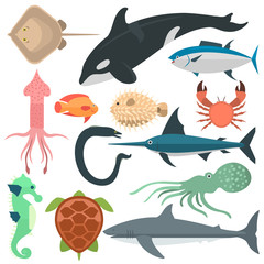 Sea animals vector illustration.