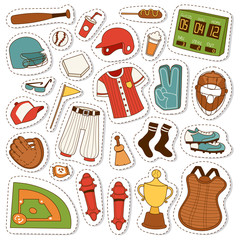 Cartoon baseball icons vector set.