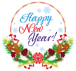 Holiday round label with greeting text 