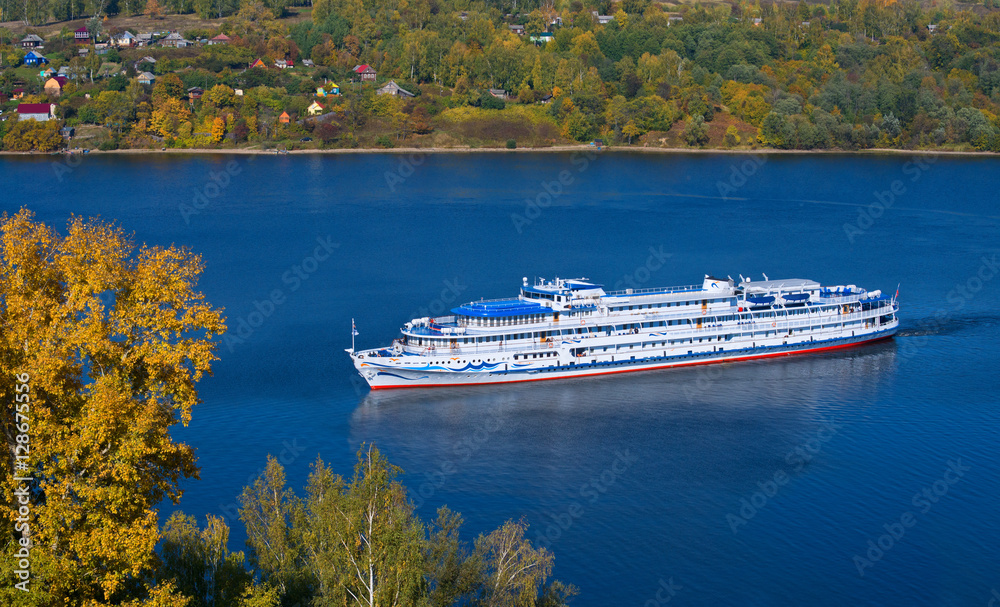 Wall mural вig cruise liner on volga river the top view.