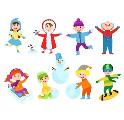 Christmas kids playing winter games