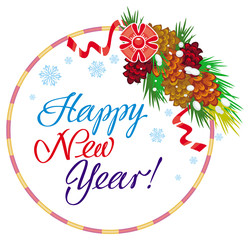 Holiday round label with greeting text 