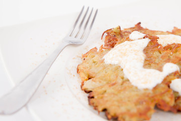 Potato Pancakes with cream and brown sugar