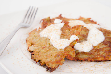 Potato Pancakes with cream and brown sugar