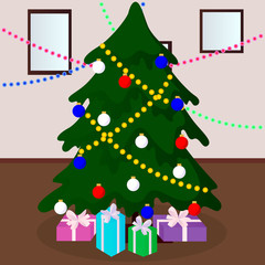 Decorated Christmas tree with gifts