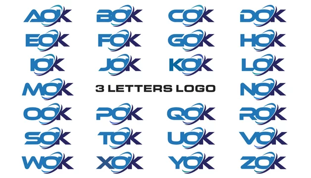 Vecteur Stock 3 letters modern generic swoosh logo AOK, BOK, COK, DOK, EOK,  FOK, GOK, HOK, IOK, JOK, KOK, LOK, MOK, NOK, OOK, POK, QOK, ROK, SOK, TOK,  UOK, VOK, WOK, XOK,