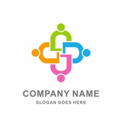 Fototapeta na wymiar Colorful Circular Team Group Community People Holding Hands Business Company Stock Vector Logo Design Template