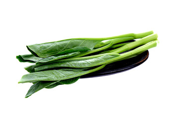 Chinese kale vegetable in brown plate on white background