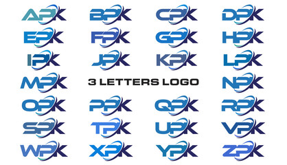 3 letters modern generic swoosh logo  APK, BPK, CPK, DPK, EPK, FPK, GPK, HPK, IPK, JPK, KPK, LPK, MPK, NPK, OPK, PPK, QPK, RPK, SPK, TPK, UPK, VPK, WPK, XPK, YPK, ZPK