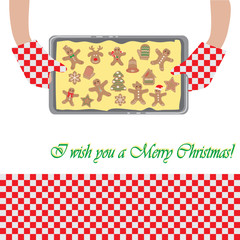 Greeting Card with cookies. I wish you a Merry Christmas!