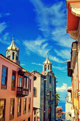 Naklejka premium City street in La Orotava. Historical center landmarks and architecture of La Orotava. Tenerife, Canary islands, Spain.