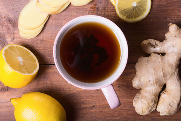 Tea with ginger and lemon