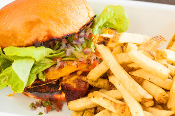tri-tip sandwich with fries, Wildwood Kitchen, Santa Barbara, California