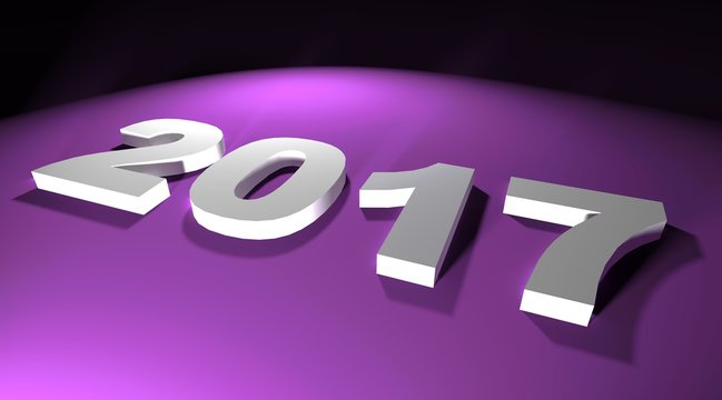  2017 en chiffres 3d, Bonne Année, nouvelle an, effet lumière violet avec perspective design tendance