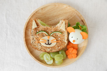 Cat and mouse healthy lunch, fun food art for kids