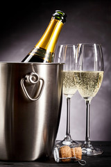 Two elegant flutes of romantic champagne