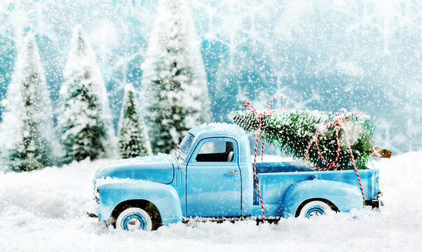 Vintage Toy Truck Fetching A Christmas Tree